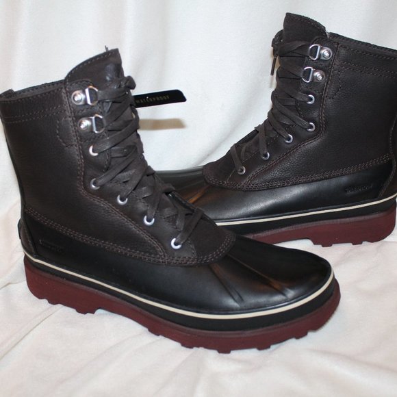 Sorel Men's Black and Burgundy Snow Boots - Picture 1 of 8